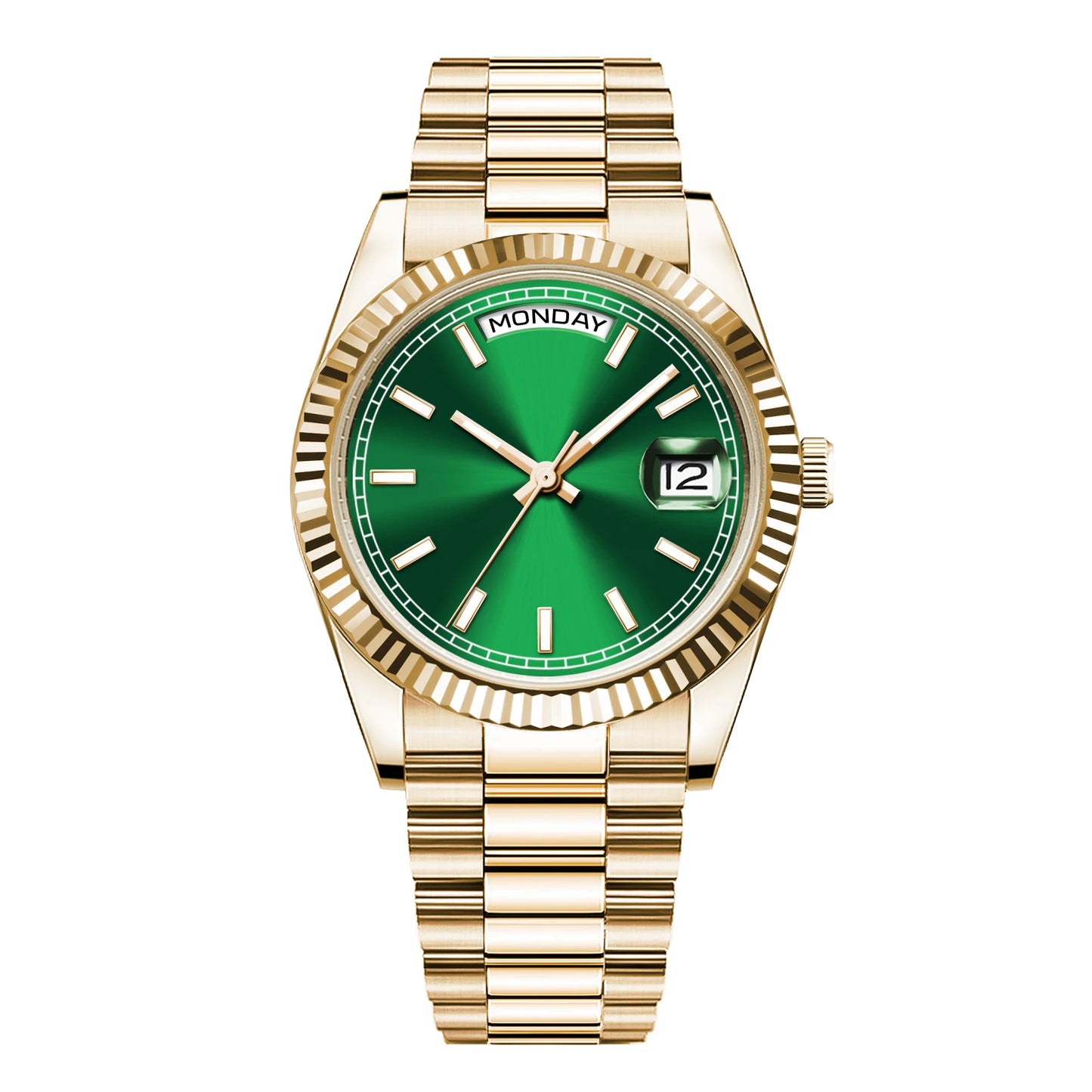 Reloj mecánico CORGEUT NH36 para hombre con indicador de día y fecha, brazalete President, caja de acero, bisel arqueado roscado, waterp