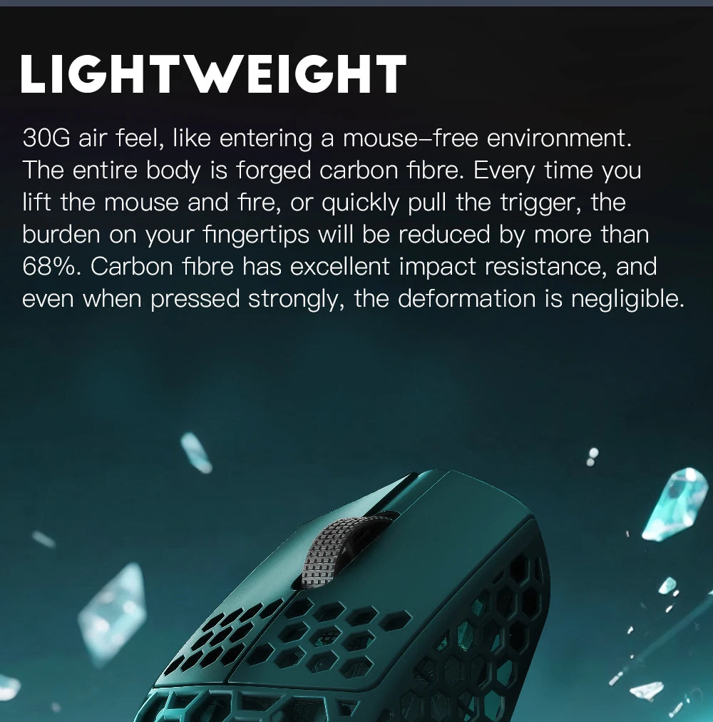 Darmoshark M5Air geschmiedete Carbonfaser kabellose 8K-Gaming-Maus PAW3950 30K DPI für kleine Hände, Finger-Grip, Game-Makro-Maus, leicht