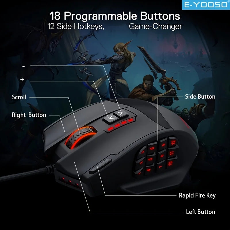 E-YOOSO RGB Wired Gaming Mouse Ergonomic Shape 16400 DPI Adjustable Mouse Support Macro Editing for Desktop Pc/Laptop Office