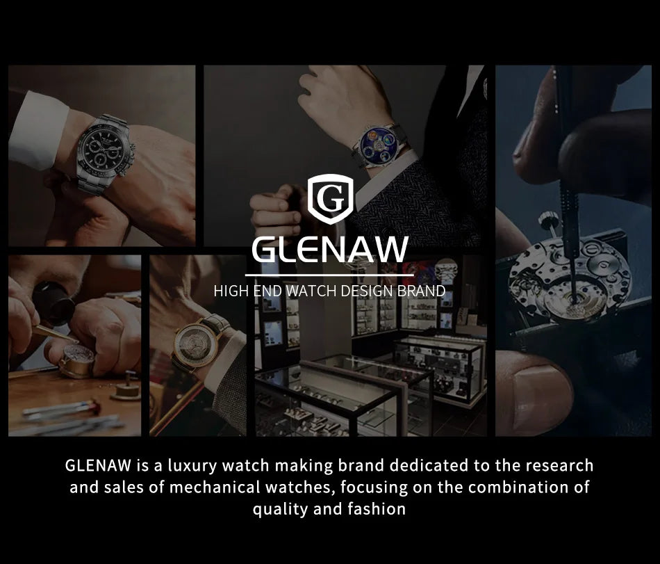 GLENAW Watches Original Design Diamond Constellation Rotating Dial Stainless Steel Luxury Men's Automatic Mechanical Watch P8719