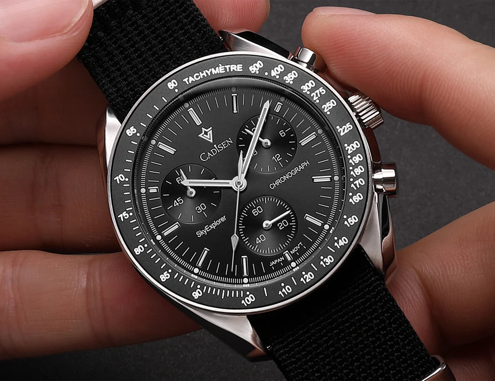 CADISEN Új férfi karórák Luxus kvarc karóra férfiaknak Zafír AR bevonatú üveg Vászon VK68 Speed Chronograph Automatikus