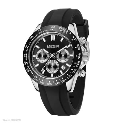 MEGIR Herrenuhr, Luxusmarke, Quarz-Sportuhr, Edelstahlarmband, wasserdicht, Chronograph, Armbanduhr