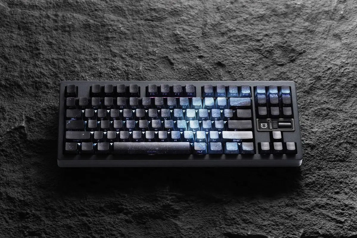 Teclas PBT transparentes con degradado galaxia morado y grabado lateral, 135 teclas, compatibles con teclado mecánico de 60/64/84/98/108 teclas