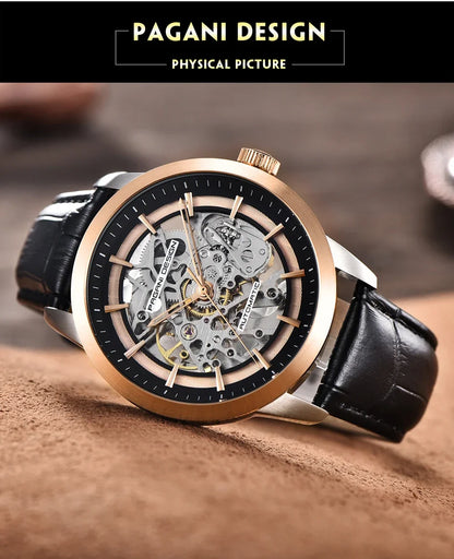 PAGANI DESIGN Business Man Watch Luxury Skeleton Hollow Leather Men's Wristwatch New Mechanical Male Clock