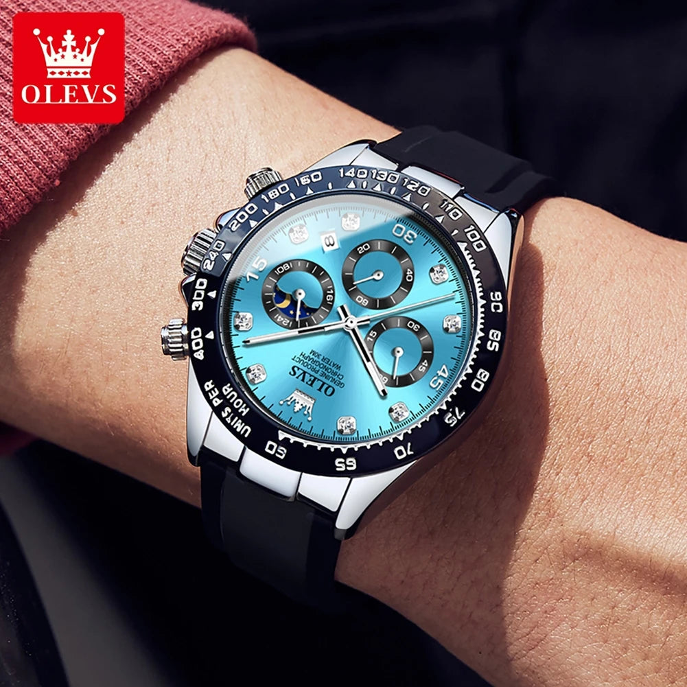 Montre pour homme OLEVS – Montre à quartz de luxe, étanche et luminescente, dotée d'un chronographe et d'un affichage de la date – Montre de sport pour homme d'une grande marque