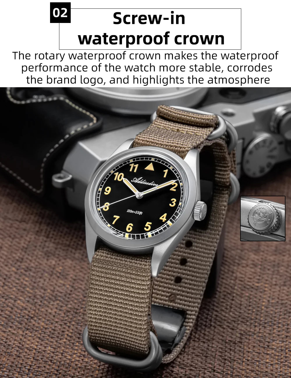 ADDIESDIVE luxus kvarc karóra férfiaknak, új, 36 mm-es, AR-bevonatú buboréküveggel, AD2079, világító, 100 m-es vízállóság, rozsdamentes acél, férfi ajándék