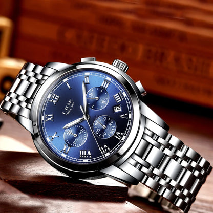 Montre pour homme LIGE – Chronographe de luxe, style sport décontracté, étanche, entièrement en acier, mouvement à quartz