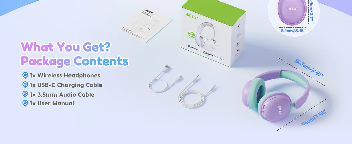 Casque Bluetooth 6.0 pour enfants Acer OHR727 avec lumières LED, conception confortable circumaurale, volume sécurisé de 85 dB, autonomie de 110 heures, microphone intégré
