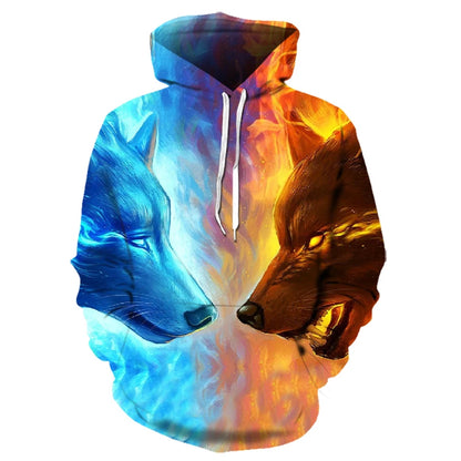 Majice s kapuljačom s 3D printom vuka za muškarce i žene, modne ležerne oversize pulover hoodice, hip-hop Harajuku streetwear