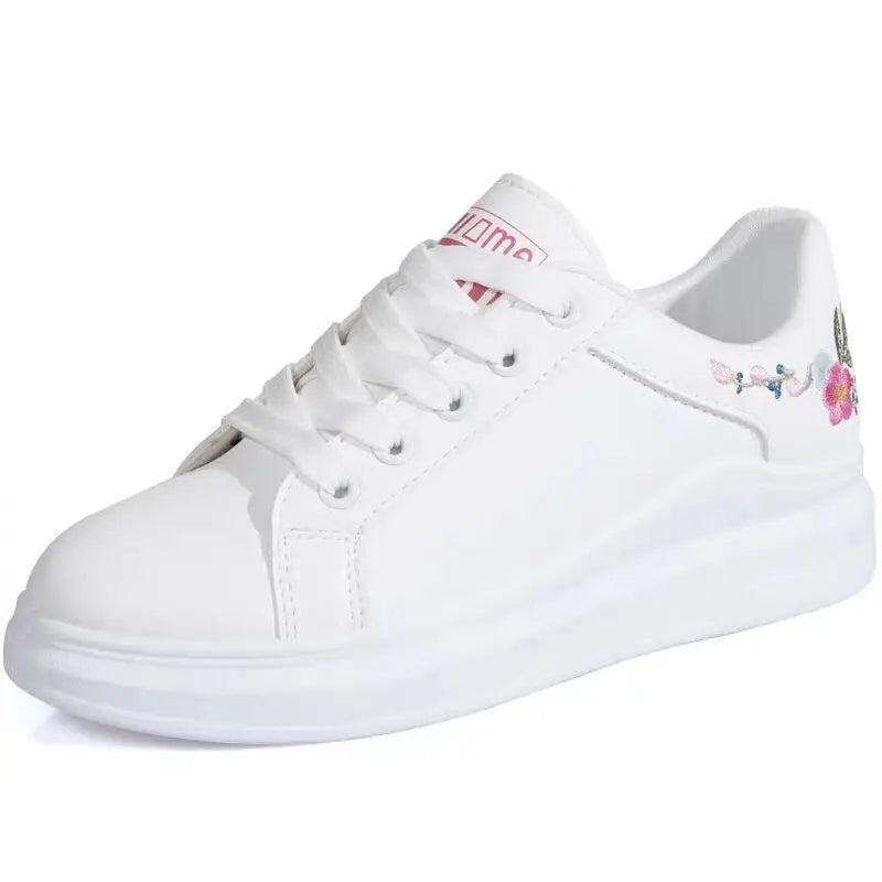 Schuhe 2025 Damen Laufschuhe Frühling Herbst, modisch, weiß, atmungsaktiv, mit bestickten Blumen, Schnürung, lässige Sneaker, Zapatos De Mujer