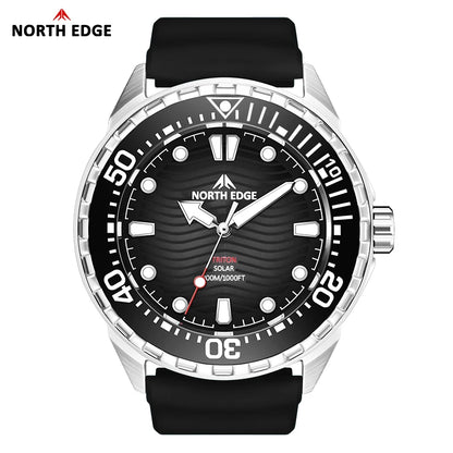 NORTH EDGE NEW+ TRITON-TI titán napelemes búváróra, luxus kvarc karóra férfiaknak, 300 m vízállóság, 180+ napos üzemidő