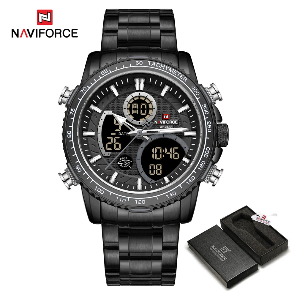 Montre de sport pour homme NAVIFORCE – Montre-bracelet originale de luxe en acier inoxydable, modèle militaire étanche à double affichage