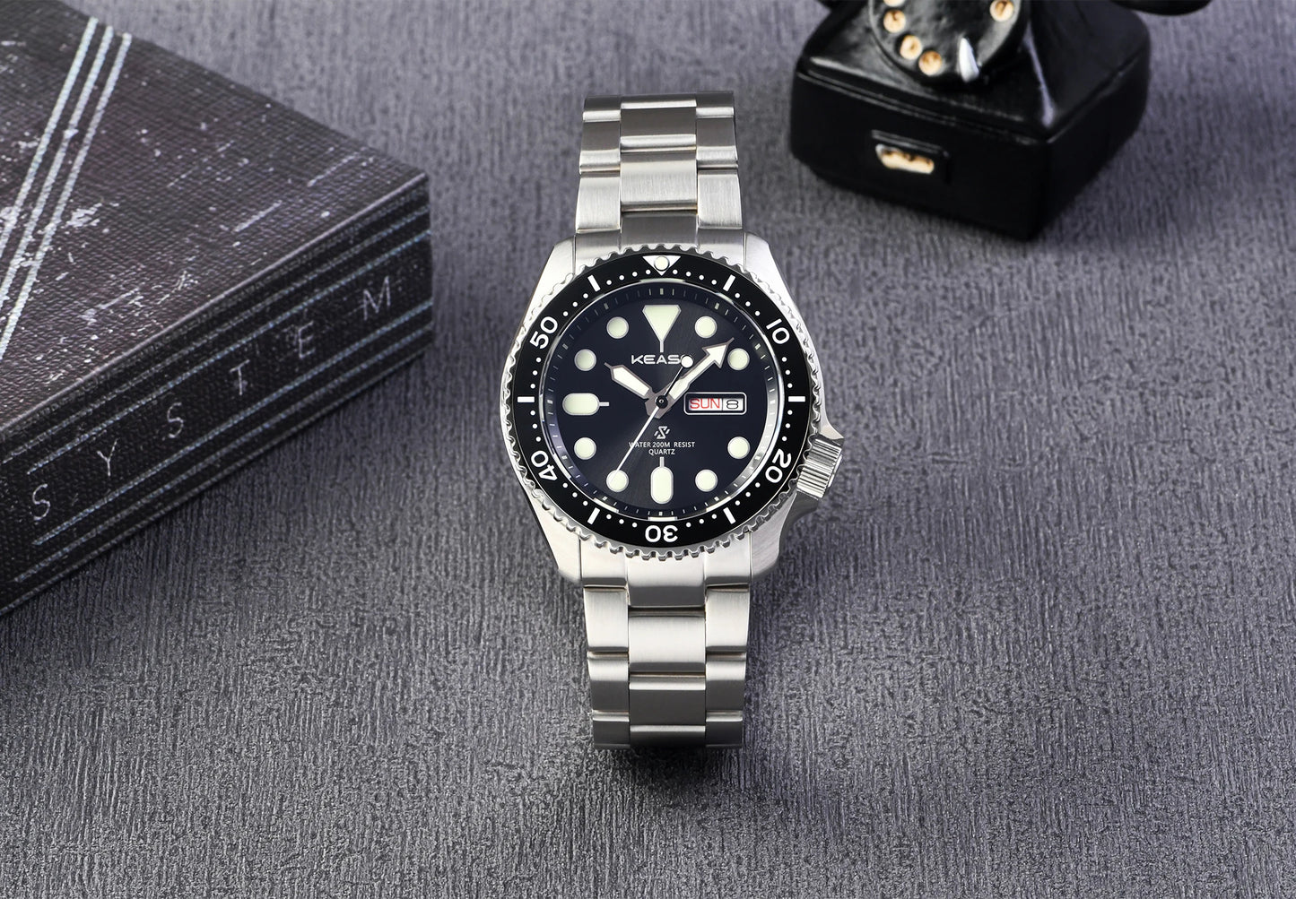 KEASO Top Men Dive Watch C3 Super Luminous 316L Solid Steel 20Bar Waterproof Sapphire Mirror MIYOTA 2035 Quartz Movement Watch