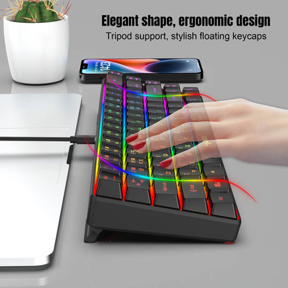 Teclado gaming de 68 teclas USB com fios portátil, retroiluminação RGB 20, teclado coreano para portáteis e computadores Windows