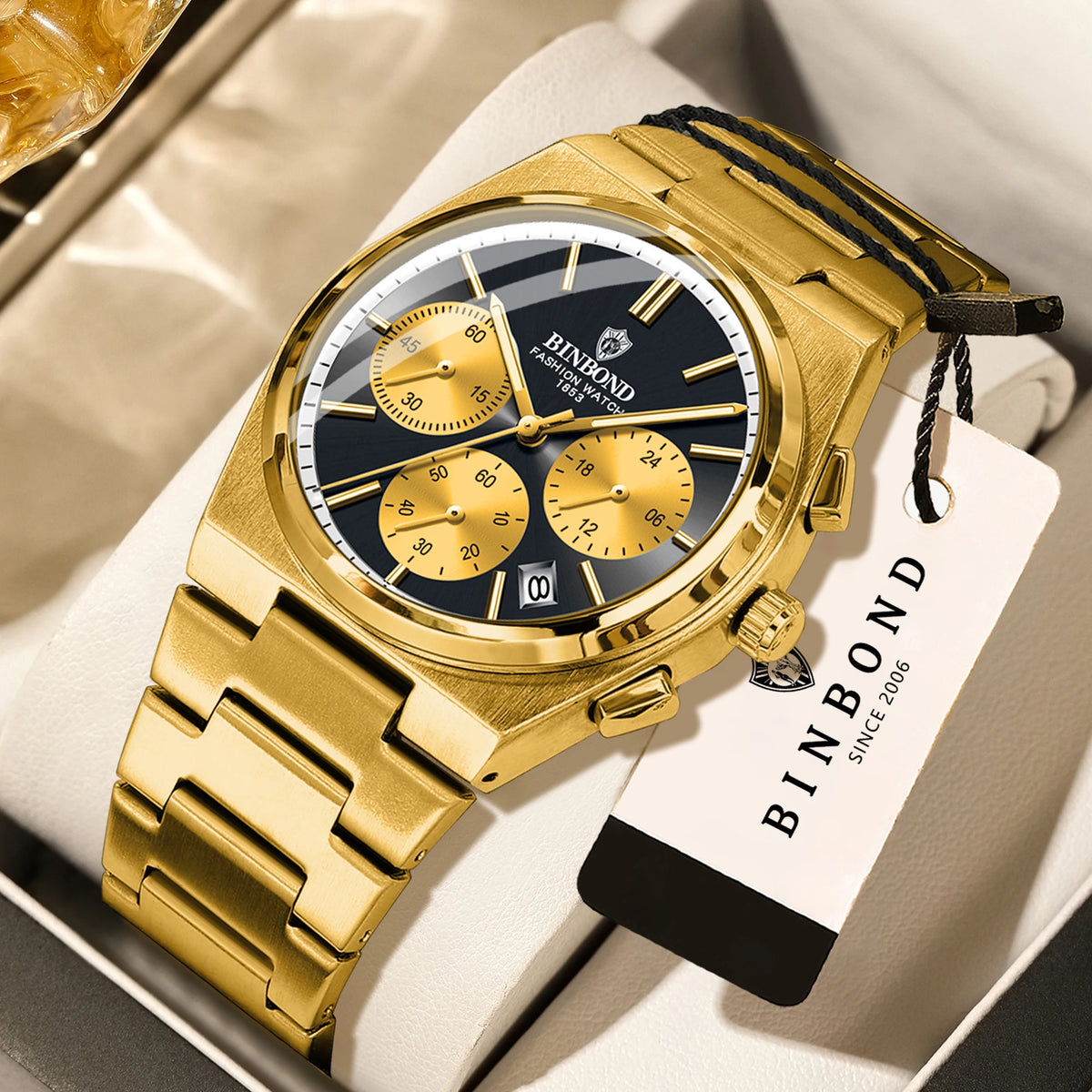 BINBOND Accurate Quartz Men’s Watch – Robust, Automatic Date, Chronograph, Luminous, Water-Resistant, Luxury Casual Men’s Watch – Reloj