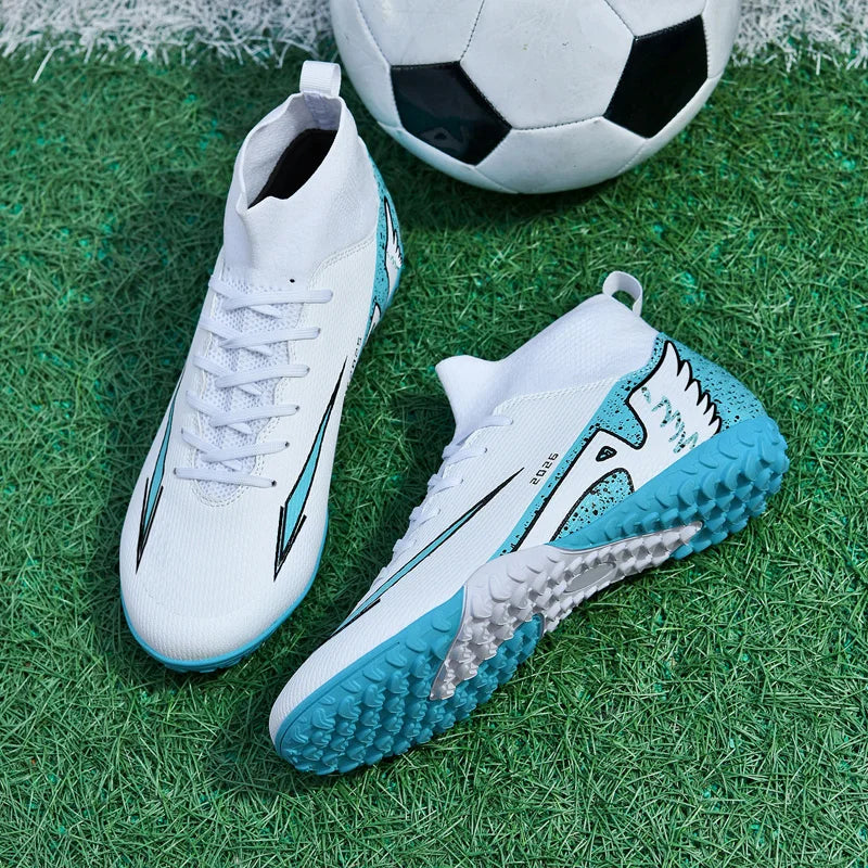 Nouvelles chaussures de football pour hommes, chaussures de soccer de haute qualité, chaussures de futsal, chaussures de sport antidérapantes à cheville haute pour l'extérieur, chaussures de sport ultra-légères antidér