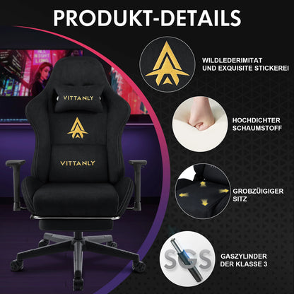 HAPIHAPPY Fashion Gaming Chair Genuine Computer Office Chair with Pocket Spring Cushion Linkage Armrests and Footrest Game Chair
