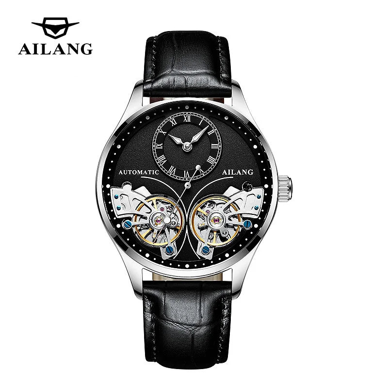 AILANG brandneue modische Double-Tourbillon-Uhr für Herren, Luxus-Edelstahl, wasserdicht, automatisch-mechanische Herrenuhr