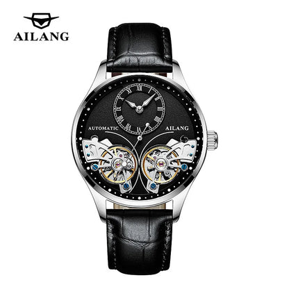 AILANG brandneue modische Double-Tourbillon-Uhr für Herren, Luxus-Edelstahl, wasserdicht, automatisch-mechanische Herrenuhr