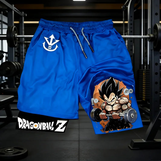 2026 Summer Dragon Ball Double Layer Sports Shorts for Men, Vegeta Gym Print, Quick Dry Fitness Workout Shorts, Oversized Y2k