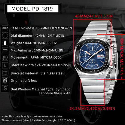 PAGANI DESIGN Új PD1819 férfi kvarc karóra, 40 mm, zafírüveg, rozsdamentes acél, vízálló, világító C3 kronográf reloj hombre