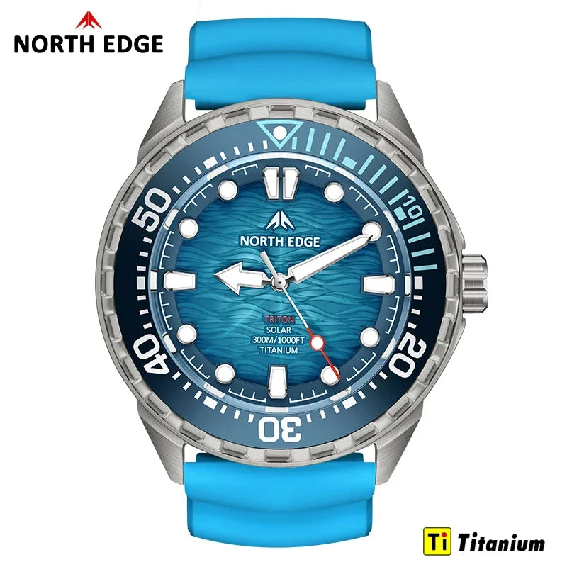 NORTH EDGE NEW+ TRITON-TI titán napelemes búváróra, luxus kvarc karóra férfiaknak, 300 m vízállóság, 180+ napos üzemidő