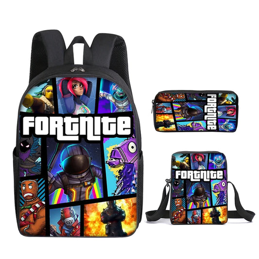 3pcs/set Fortnite Game Backpack Anime Cartoon Large Capacity Student Shcool Bags Pencil Bag Kawaii Lunch Bag Birthday Gifts