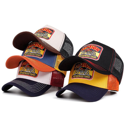 2025 New Truck Hat STATION Motorcycle Men's Street Skateboarding Hat Hip Hop Hat Women's Leisure Sunshade Baseball Hat Mesh Hat