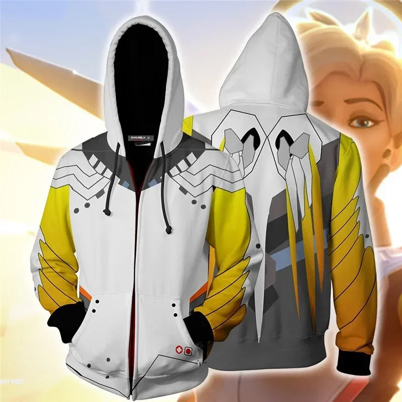 Anime stiliaus žaidimo džemperis su gobtuvu, 3D spauda, „Overwatches“ DVA DJ cosplay kostiumas, moterims, vyrams ir poroms, viršutinė striukė su gobtuvu