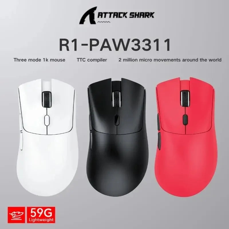 Mysz Bluetooth ATTACK SHARK R1 – viralowa mysz recenzowana przez influencerów, oryginalna prosto od marki, sensor PAW3311 z 1K Hz do gamingu