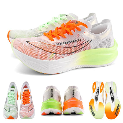 IRUNSVAN Zapatillas profesionales de maratón para hombre con placa de carbono de nailon, zapatillas deportivas de carretera ligeras para mujer, trainers deportivos