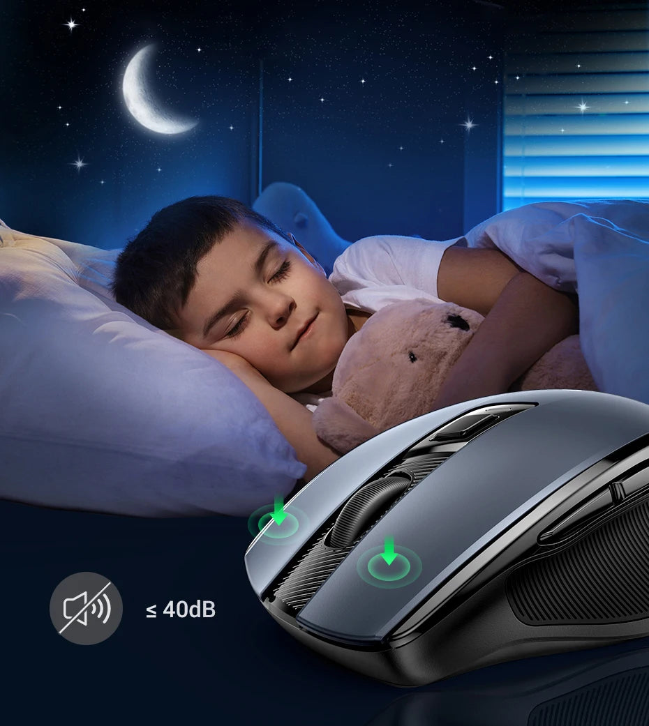Mouse wireless UGREEN Bluetooth 5.0 ergonomico 4000DPI con 6 pulsanti silenziosi, per MacBook, tablet, laptop, computer e PC, mouse 2.4G