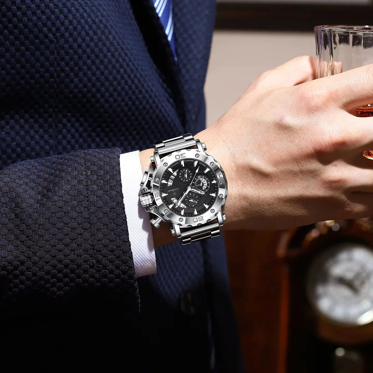 Montre homme de luxe POEDAGAR, lumineuse, étanche, chronographe, date, acier inoxydable, quartz, Reloj