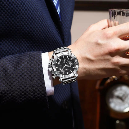 Montre homme de luxe POEDAGAR, lumineuse, étanche, chronographe, date, acier inoxydable, quartz, Reloj