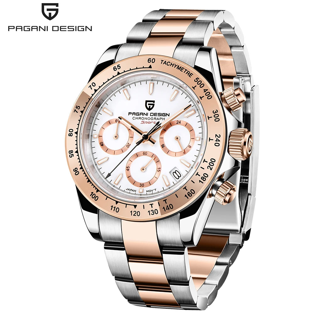 PAGANI DESIGN men’s chronograph watch – Luxury quartz wristwatch, luminous and water-resistant.