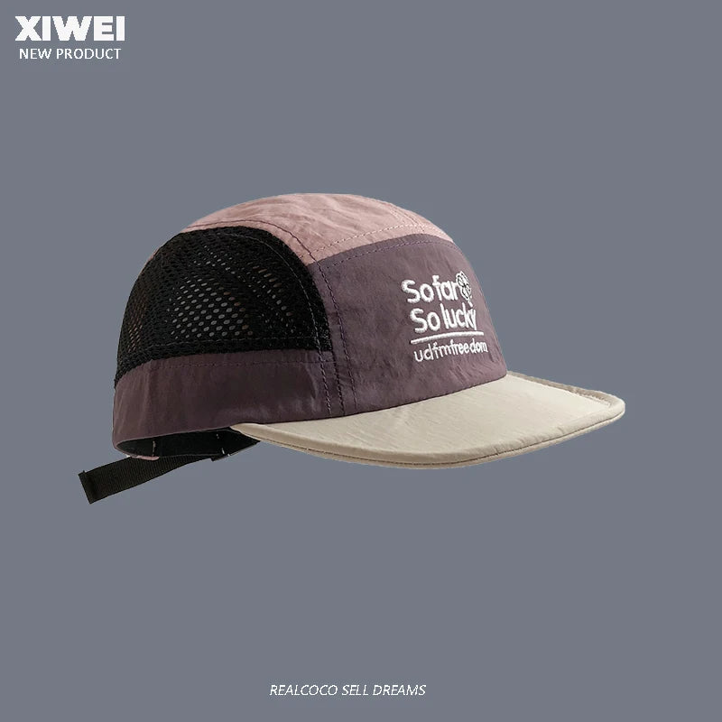 Sommerliche, farblich abgestimmte, bestickte, schnell trocknende Mütze für Damen und Herren – Outdoor-Sport, atmungsaktives Mesh, Sonnenschutz, Baseballkappe mit fünf Segmenten