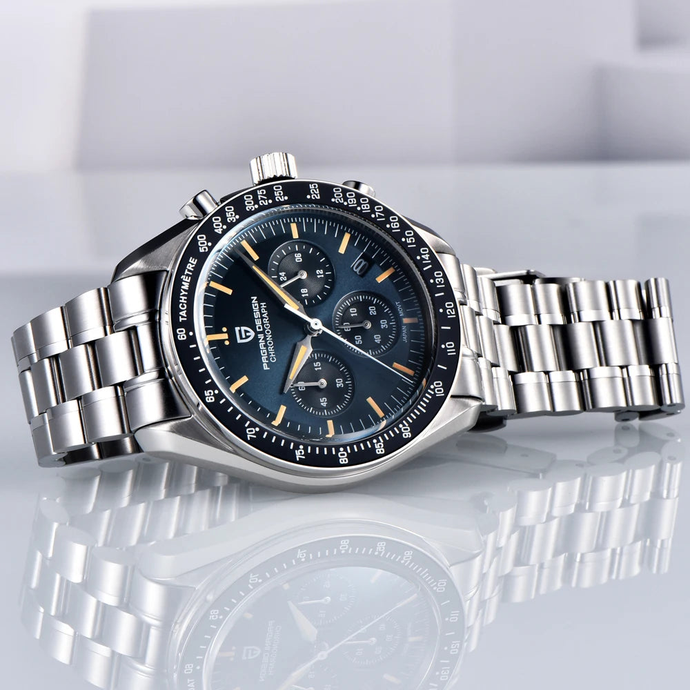 PAGANI DESIGN ‘New Moon’ Men’s Watch – Luxury quartz watch, chronograph, sapphire crystal with anti-reflective coating, ceramic bezel, luminescent hands