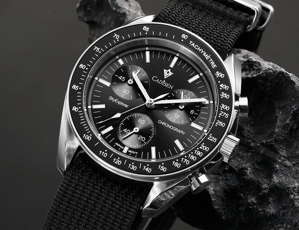 CADISEN Új férfi karórák Luxus kvarc karóra férfiaknak Zafír AR bevonatú üveg Vászon VK68 Speed Chronograph Automatikus