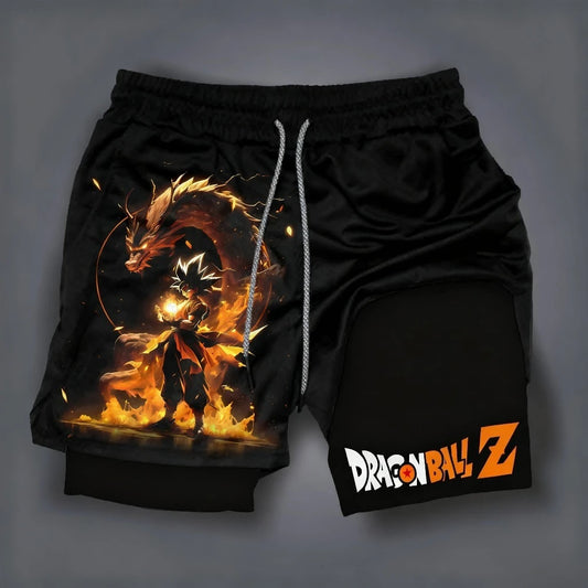 Dragon Ball Anime Goku Peripheral Printed Double-layered Shorts 2025 Summer American Sporty Men's Loose and Breathable Pants