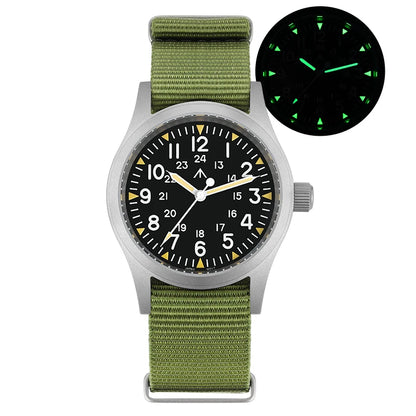 Militado ML05 Vintage Field Watch  VH31 Sweep Quartz Movement, Domed Sapphire Crystal, 38mm, Luminous & 100M Waterproof