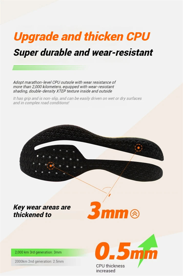 Xtep 2000km 3.0 Running Shoes Soft Universal Sneakers Cushioning Training Jogging Wear-Resistant Lightweight 875119110032
