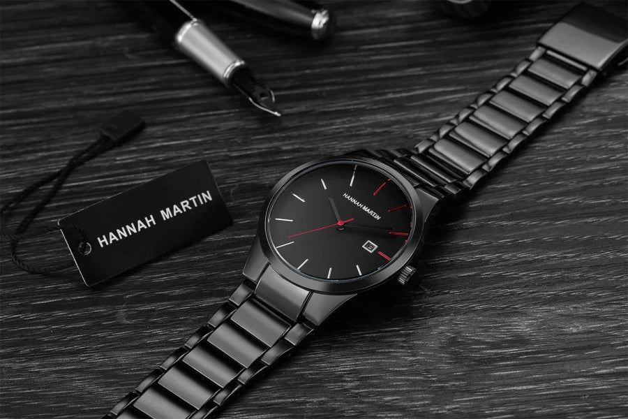 Hannah Martin herreur, rustfrit stålhus, kvartsurværk, urskive på 41 mm, professionelt design, med kalenderfunktion (imitation)