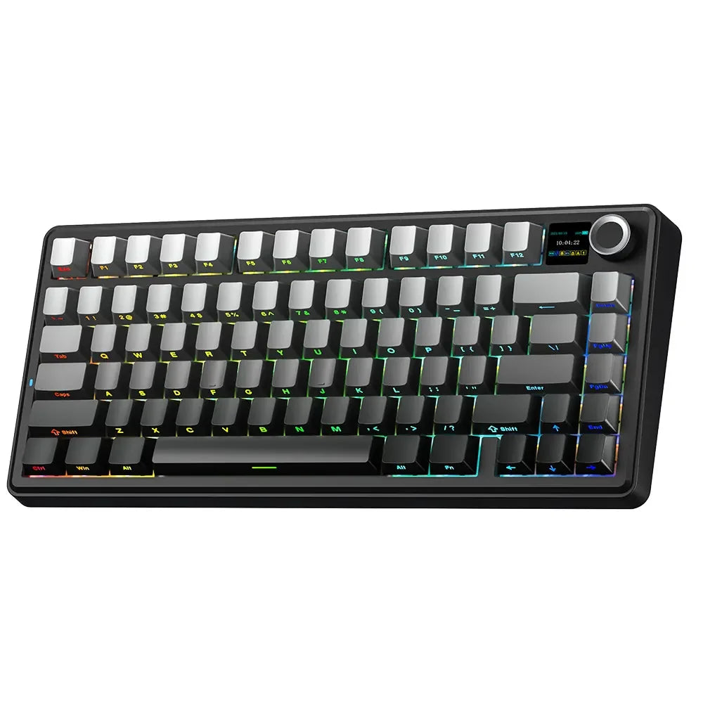 Teclado mecánico gaming AULA F75 MAX 2.4G inalámbrico/BT/con cable, Hot-Swap RGB, 75%, 81 teclas, teclado de oficina con pantalla TFT