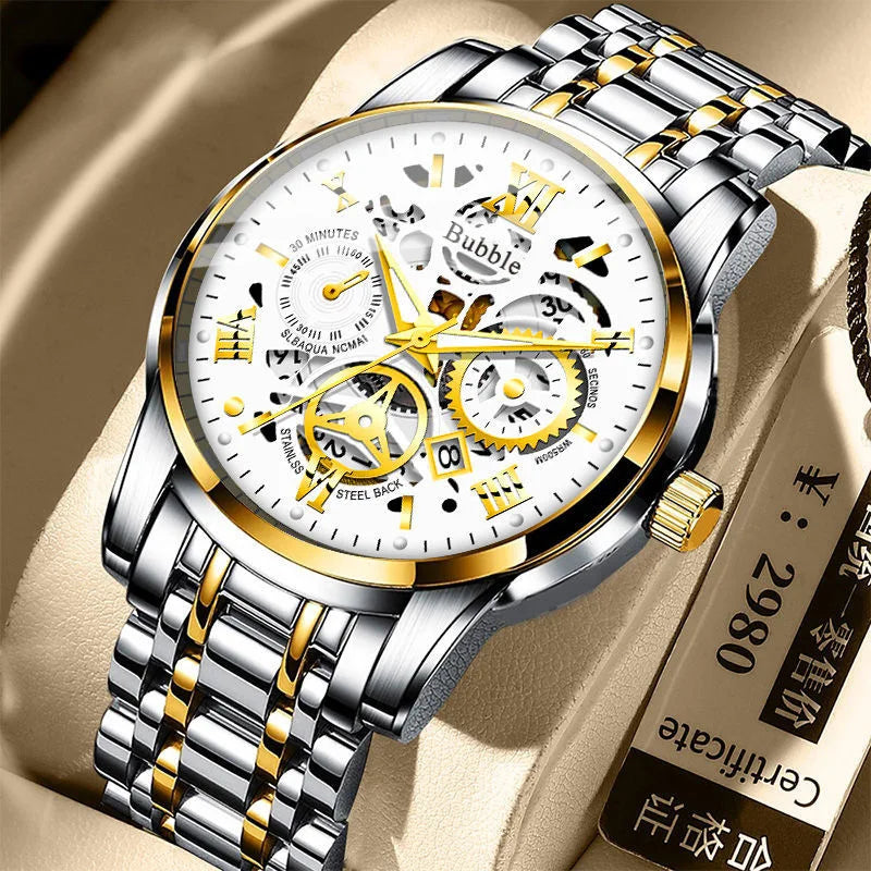 UTHAI L93 Herrenuhr: ein trendiges, hochwertiges und vielseitiges Modell im Stil „erschwinglicher Luxus“. Diese Quarzuhr verfügt über ein durchbrochenes Zifferblatt mit römischen Ziffern und ist wasserdicht.