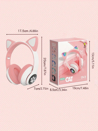 Flash Light Cute Cat Ears Wireless Headphone with Mic Control LED Kid Girl Stereo Music Helmet Phone Bluetooth Headset Gift