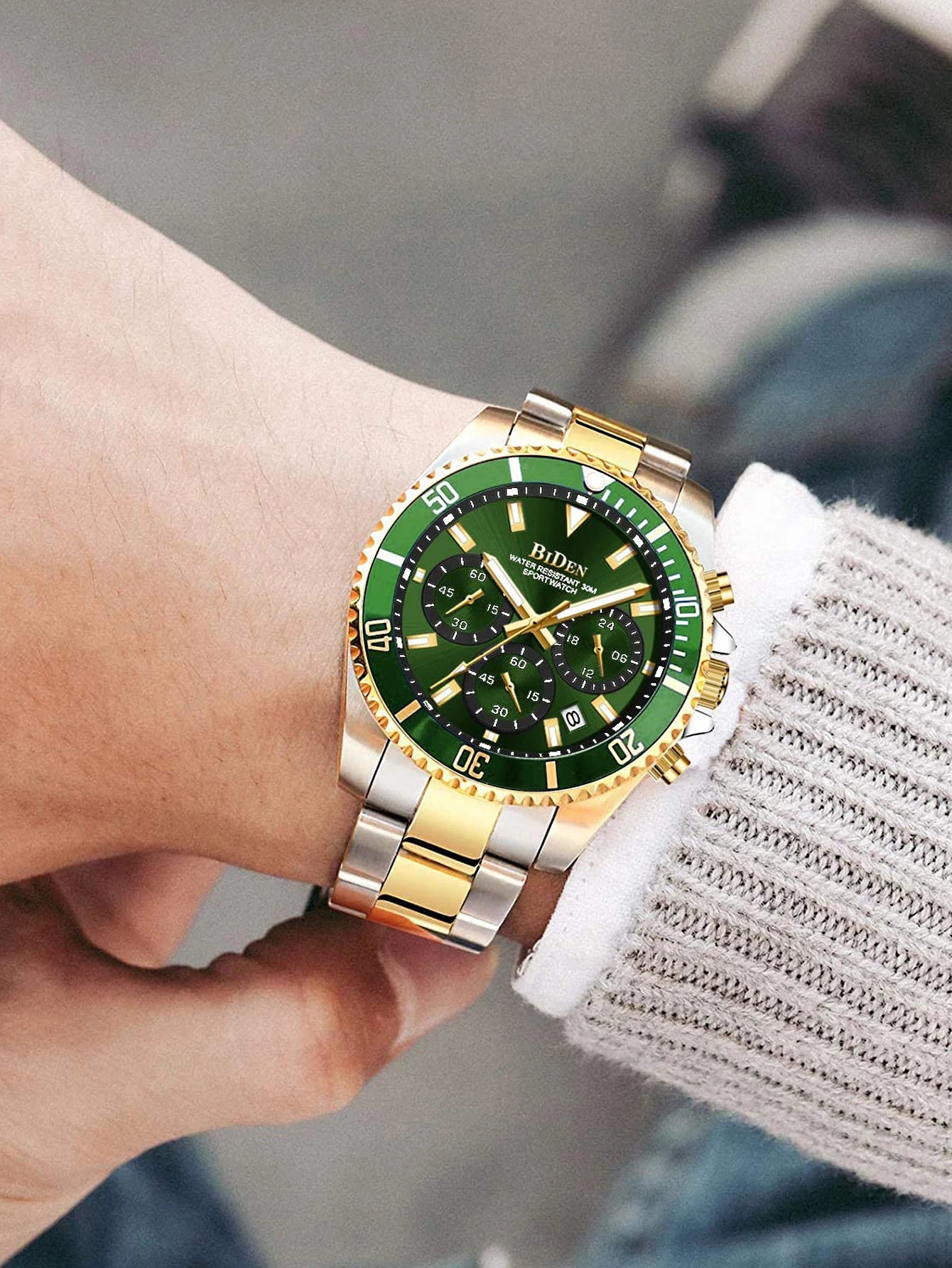 BIDEN Multi functional men's quartz watch luxury waterproof night light business style diving series casual fashion watch