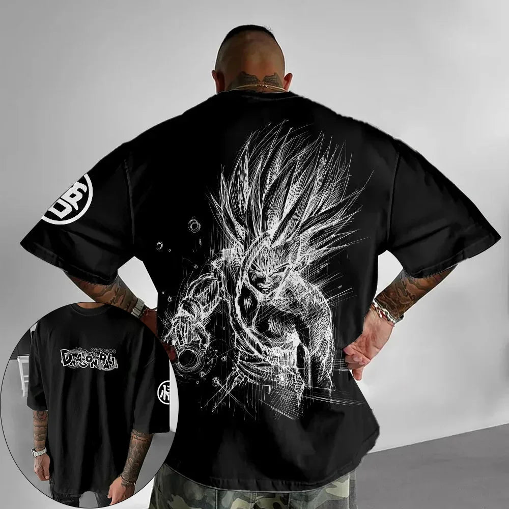 Dragon Ball Anime-T-Shirt für Herren, Sommer, neu, doppelseitiger Print, locker geschnitten, lässig, Harajuku-Trend, Kurzarm-Oberteil im Eltern-Kind-Stil