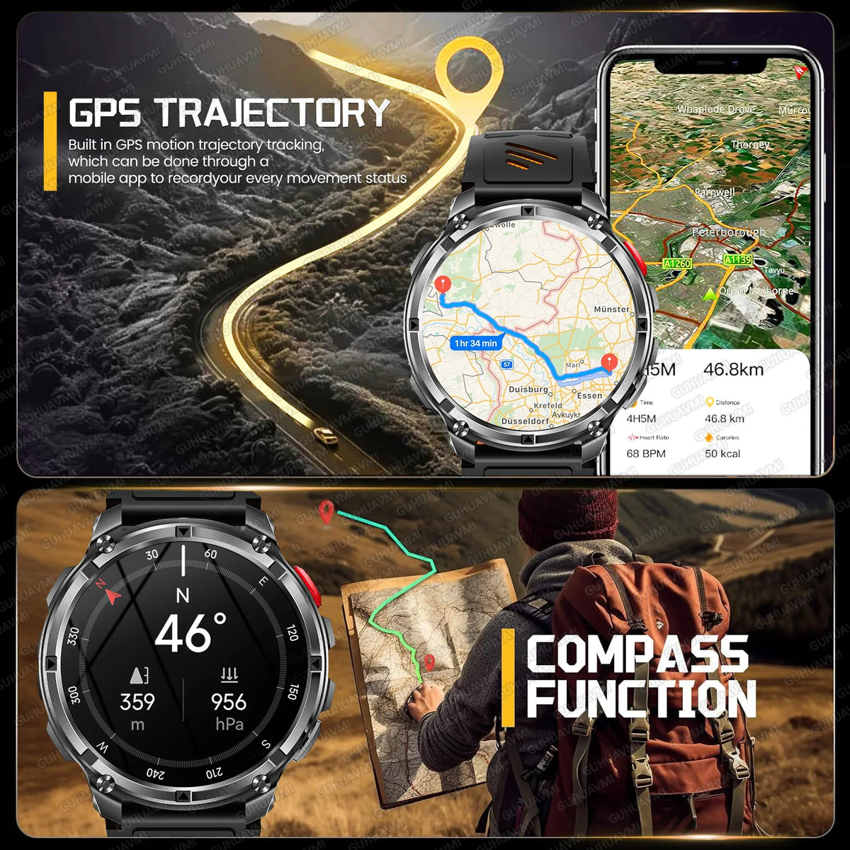 2026 T-Rex 3 Style Smartwatch for Men  1100mAh Battery, GPS, 10ATM Waterproof, Bluetooth Calling & Sports Tracker
