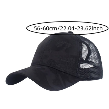 Women's Camouflage Ponytail Baseball Cap  Breathable Mesh Back  Adjustable Snapback  High Ponytail Outdoor Sports Trucker Hat