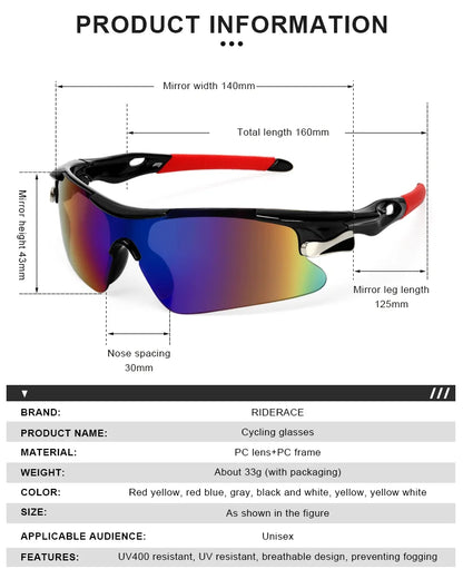 RIDERACE Sport férfi napszemüveg Országúti kerékpáros szemüveg Hegyi kerékpározáshoz Védőszemüveg Szemüveg MTB kerékpáros napszemüveg